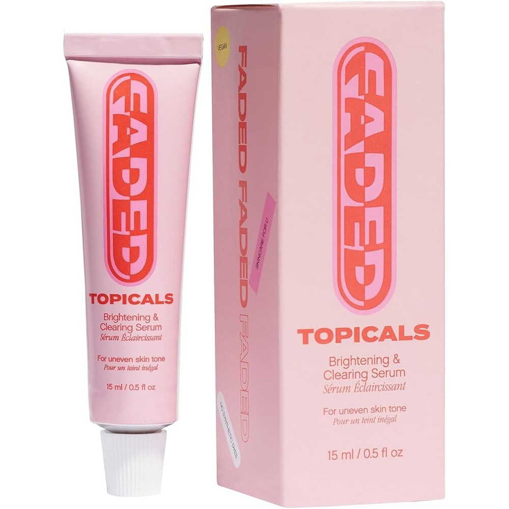 Topicals Faded Brightening and Clearing Serum front view of the mini tube package for hyperpigmentation treatment.