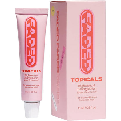 Topicals Faded Brightening and Clearing Serum front view of the mini tube package for hyperpigmentation treatment.
