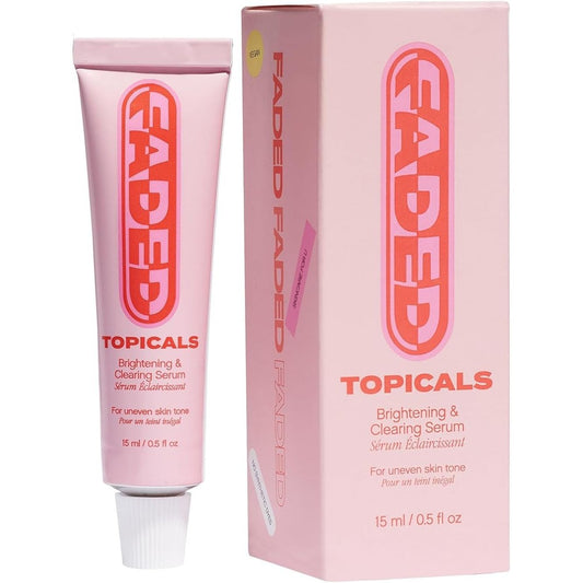 Topicals Faded Brightening and Clearing Serum front view of the mini tube package for hyperpigmentation treatment.