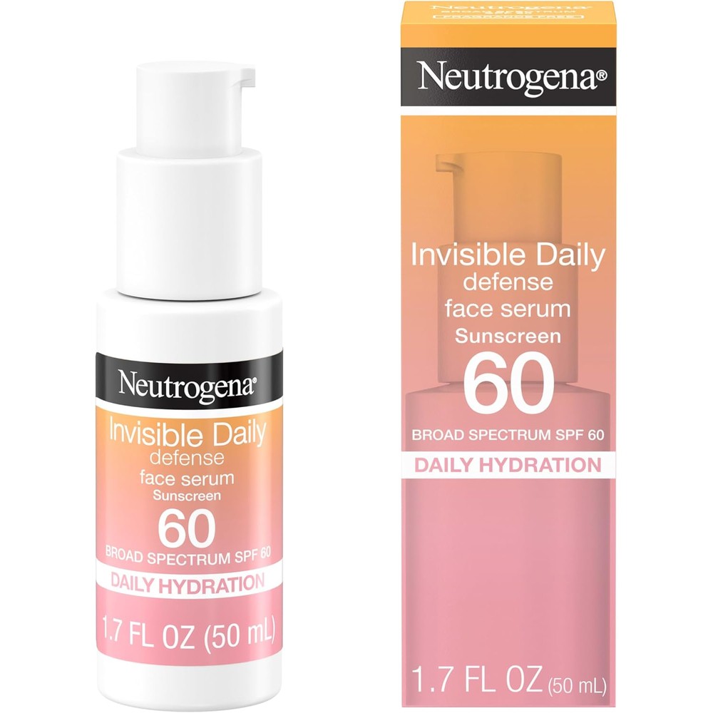 Neutrogena Invisible Daily Defense Sunscreen Face Serum front view showing packaging and SPF 60 plus label