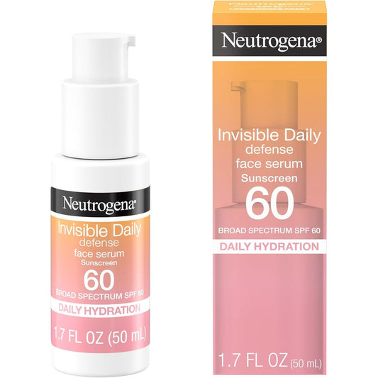 Neutrogena Invisible Daily Defense Sunscreen Face Serum front view showing packaging and SPF 60 plus label