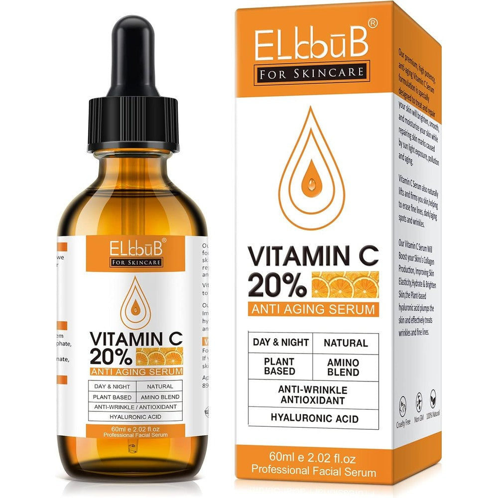 ELBBUB 20% Vitamin C Serum for face with hyaluronic acid and retinol 60ml bottle