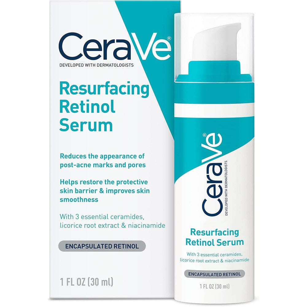 CeraVe Resurfacing Retinol Serum 30ml front view bottle for post acne marks treatment