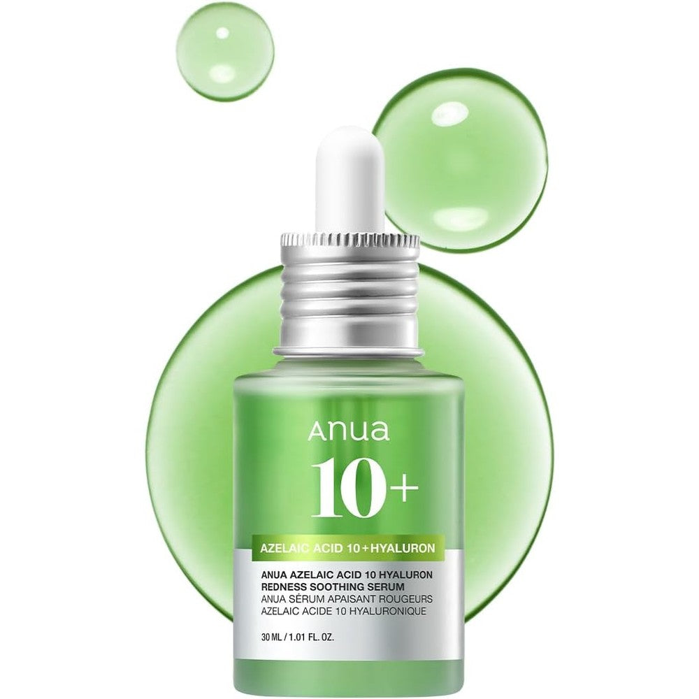Anua Azelaic Acid 10 Hyaluron Redness Soothing Serum front view of bottle for sensitive skin care.