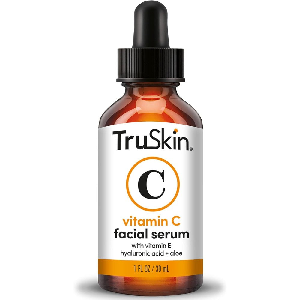 TruSkin Vitamin C Facial Serum front view of the amber glass dropper bottle for anti aging skincare
