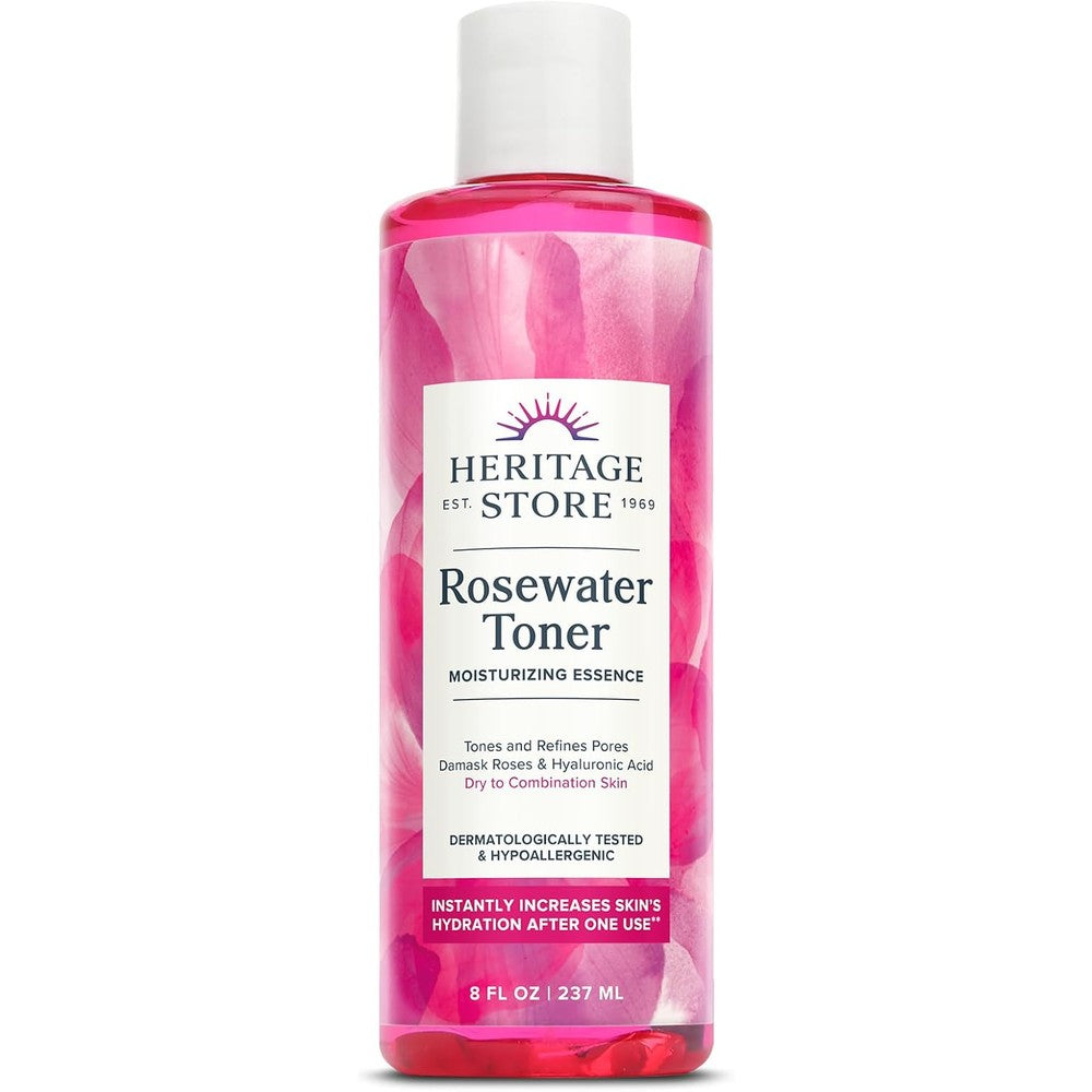 Heritage Store Rosewater Facial Toner front bottle view for dry skin