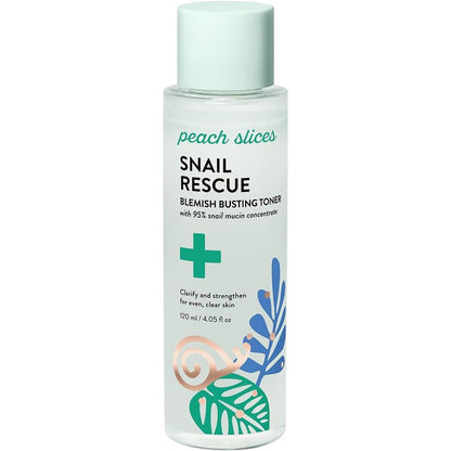 Peach Slices Snail Rescue Blemish Busting Toner front view bottle for Korean skincare routine