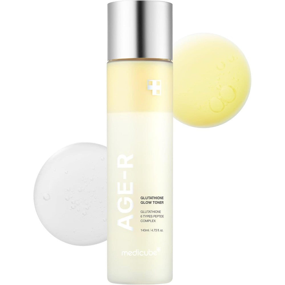 Medicube Age-R Glutathione Glow Milky Toner front view bottle showcasing the double layer formula.