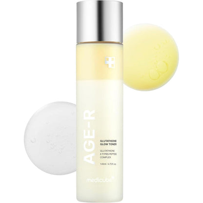 Medicube Age-R Glutathione Glow Milky Toner front view bottle showcasing the double layer formula.
