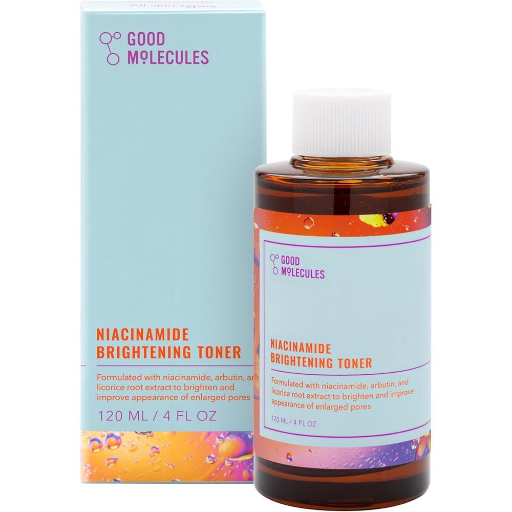 Good Molecules Niacinamide Brightening Toner bottle showing clear liquid for pore minimization