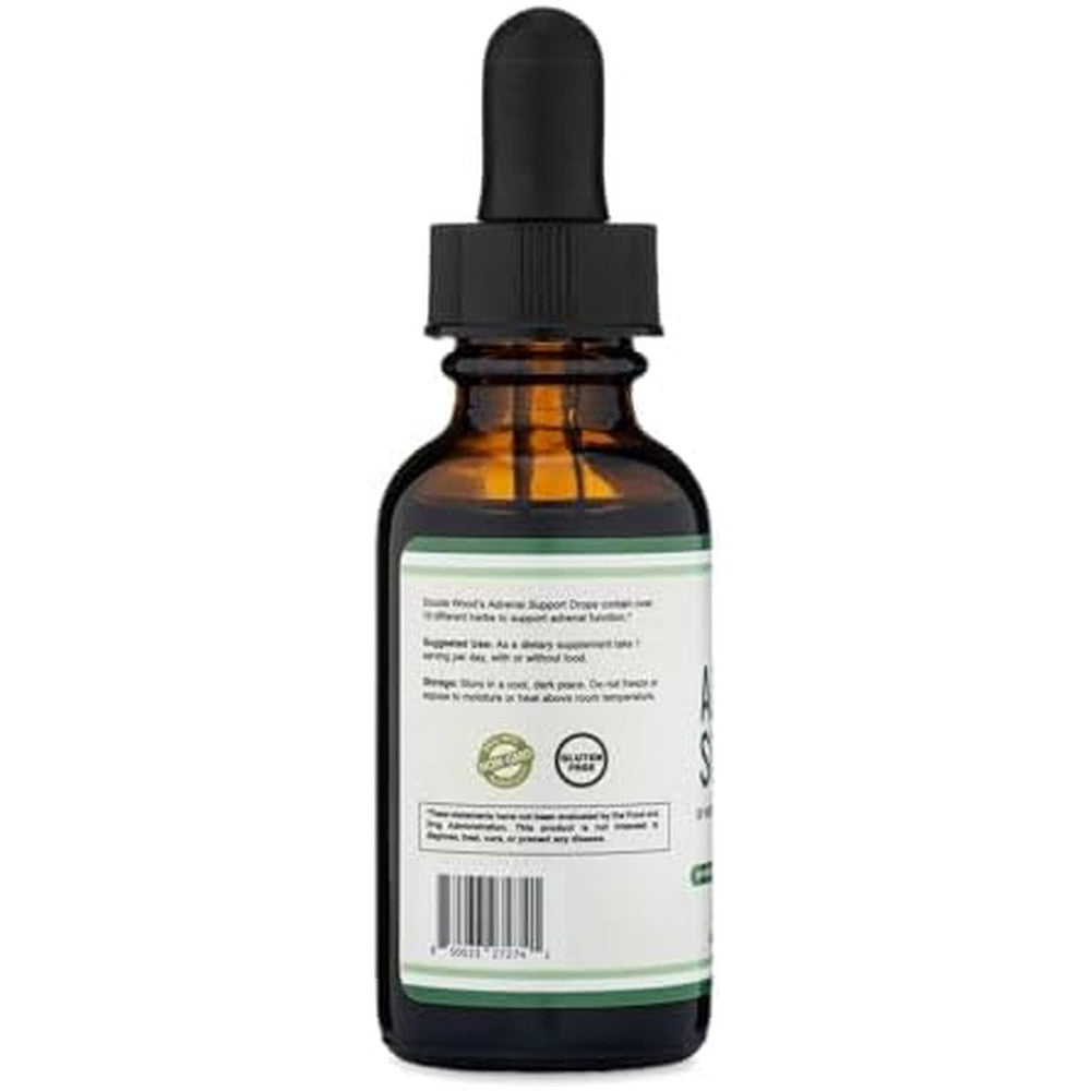 Double Wood Supplements Adrenal Support Liquid Drops front view bottle for cortisol management
