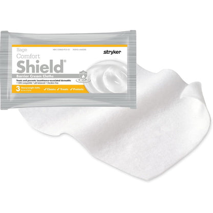 Sage Comfort Shield Barrier Cream Cloths package front view showing authentic medical packaging.