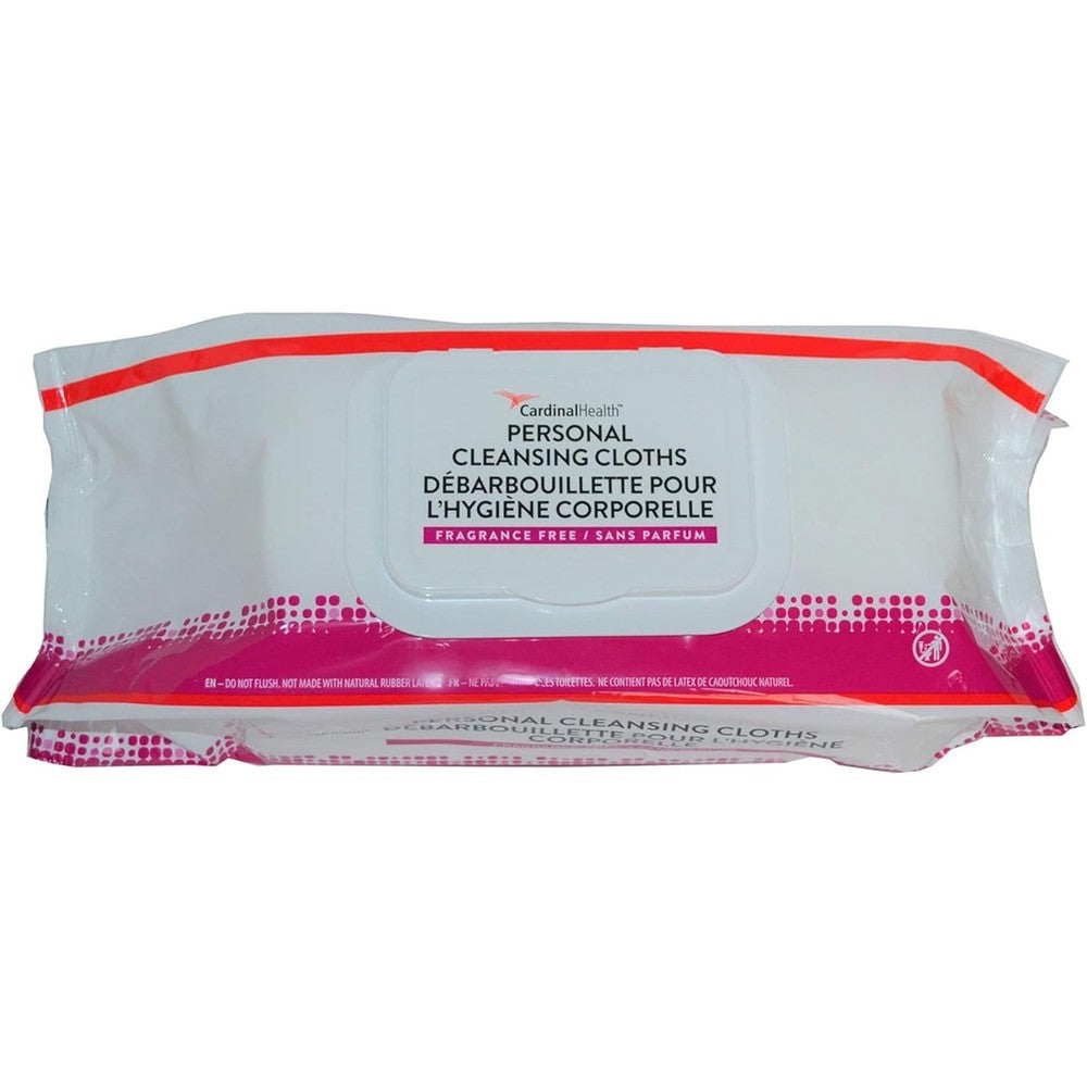 Cardinal Health personal cleansing wipe pack front view showing product specifications