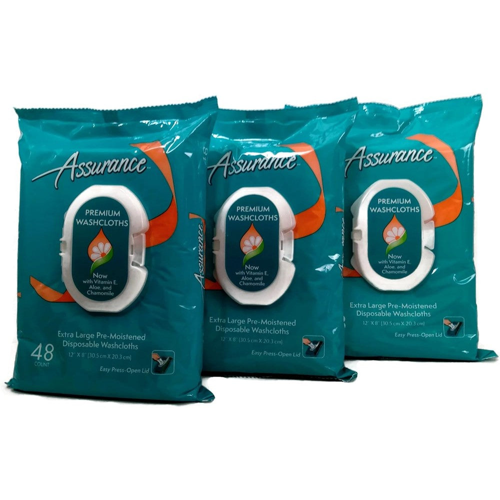Assurance Premium Pre-moistened Disposable Washcloths Extra Large 48 Count Multipack Of 3 (144 Wipes Total) - Image 1