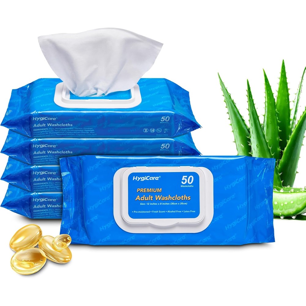 HygiCare adult washcloths 250 count pack front view on white background