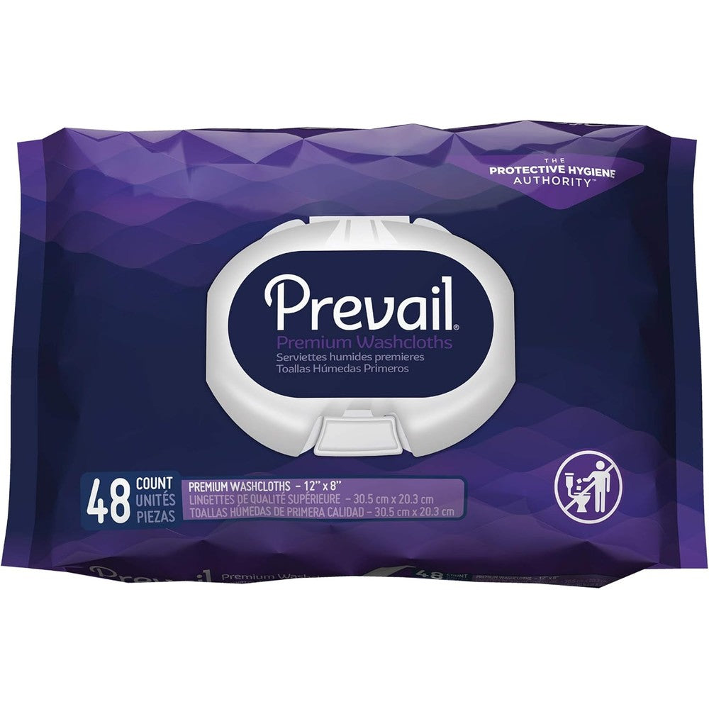 Prevail Premium Quilted Soft Pack Adult Washcloths Unisex Disposable Incontinence Wipes 12 Inches By 8 Inches 48 Count - Image 1