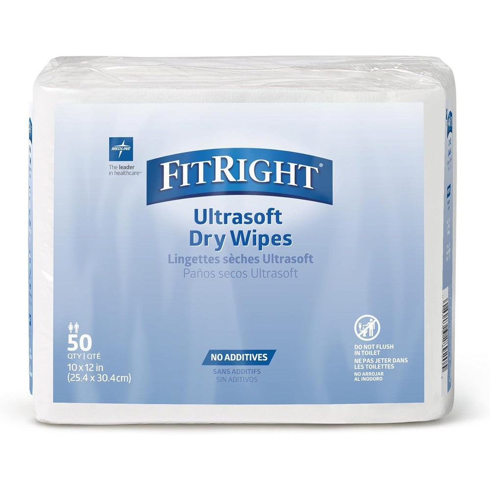Medline Ultrasoft Absorbent Dry Cleansing Wipes 50 count pack front view