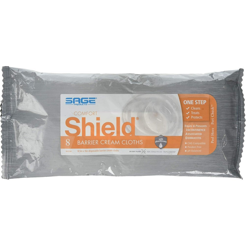 Sage Comfort Shield Barrier Cream Cloths front package view showing adult incontinence skin protectant packaging