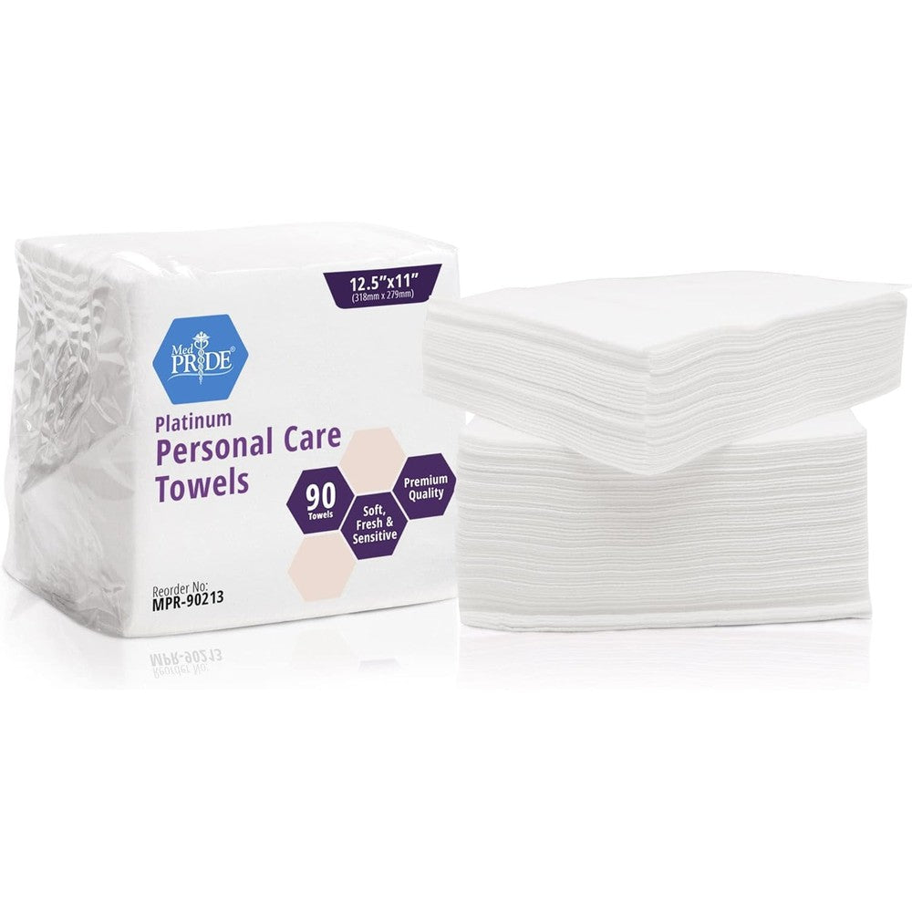 MED PRIDE Platinum Personal Care Towels front view packaging of disposable dry wipes.
