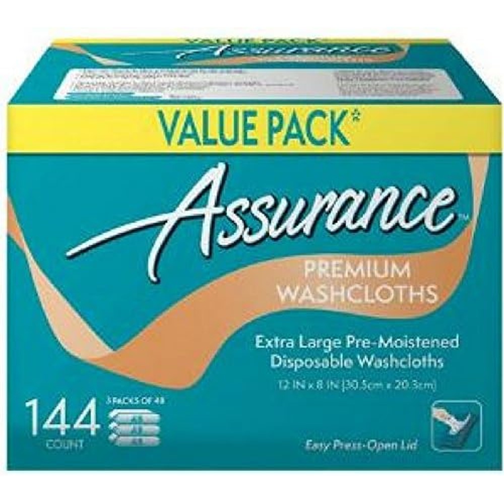 Assurance Premium Extra Large Disposable Washcloths 144 count box front view