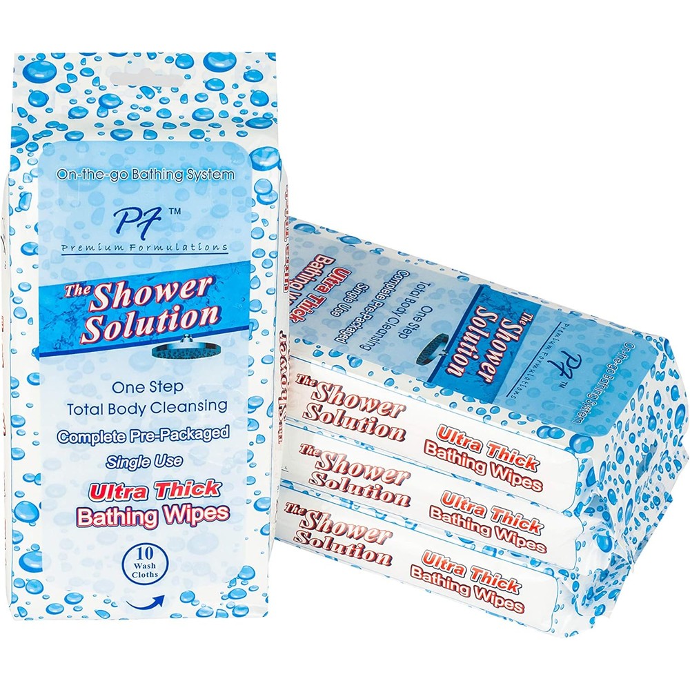Premium Formulations Shower Solutions bathing wipes front packaging view