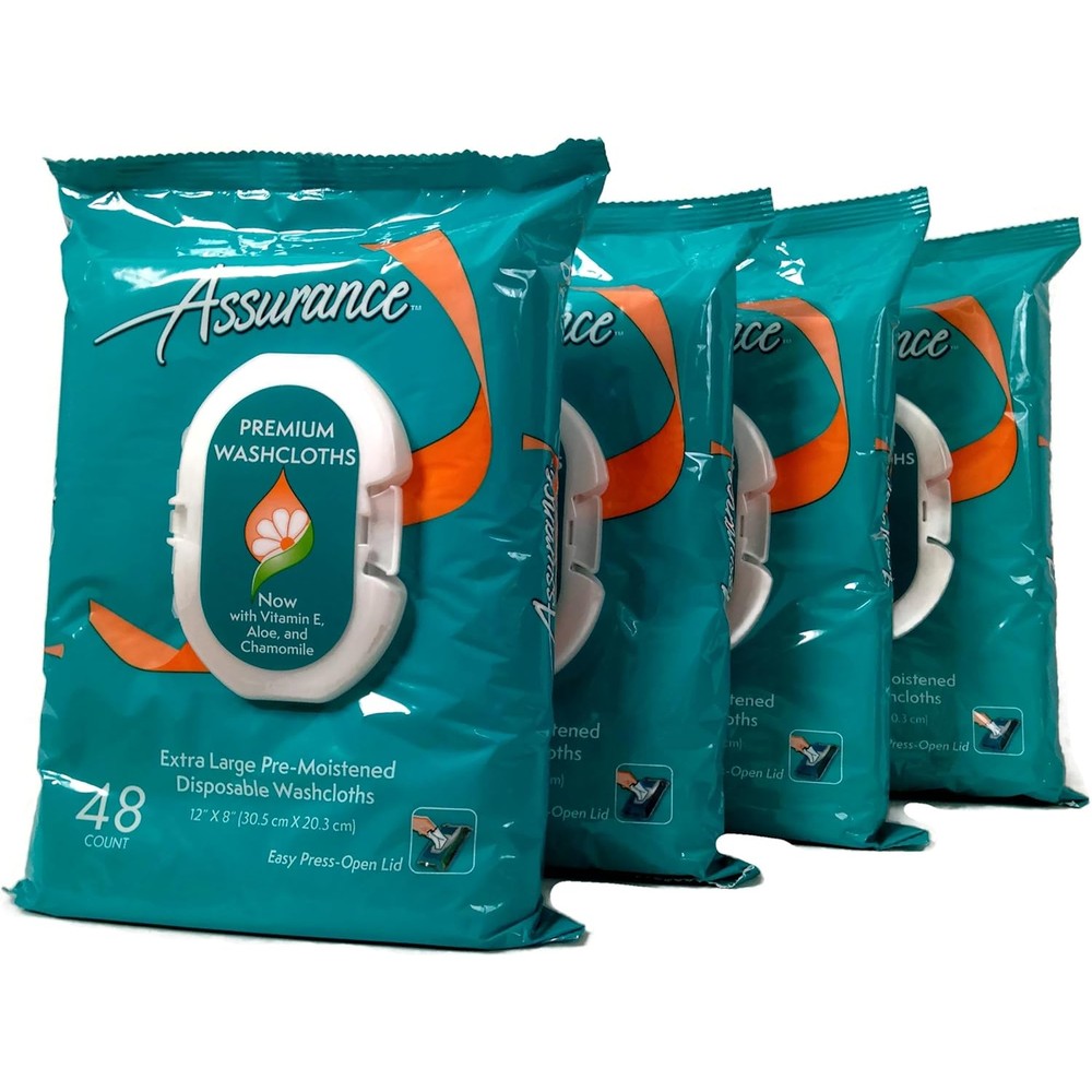 Assurance Premium Pre-moistened Disposable Washcloths front view packaging