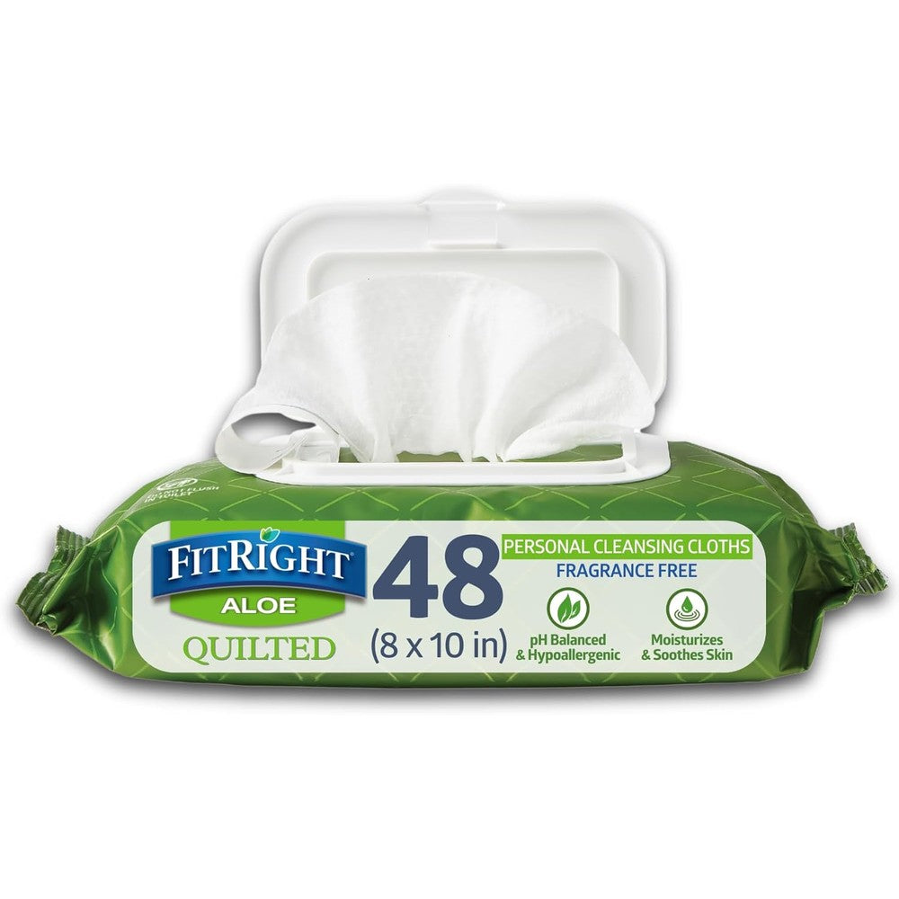 Medline FitRight Aloe Quilted Personal Cleansing Wipes front view