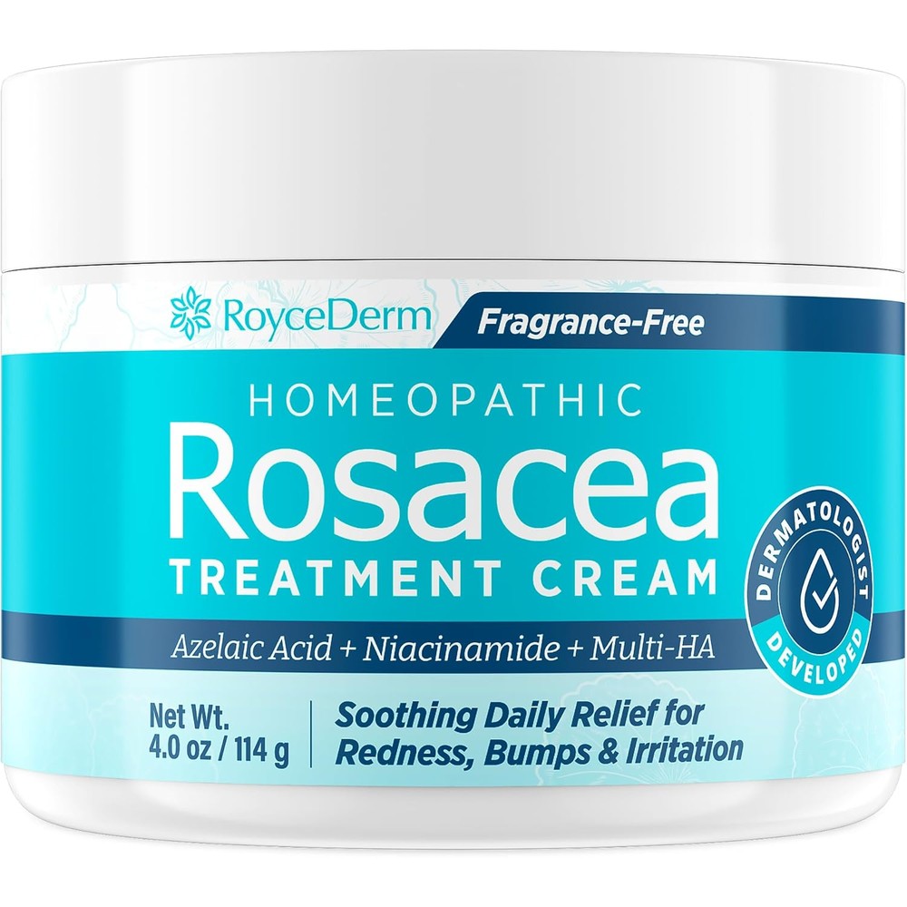 Roycederm Rosacea Treatment Face Cream 4 Ounce jar front view showing azelaic acid formulation.