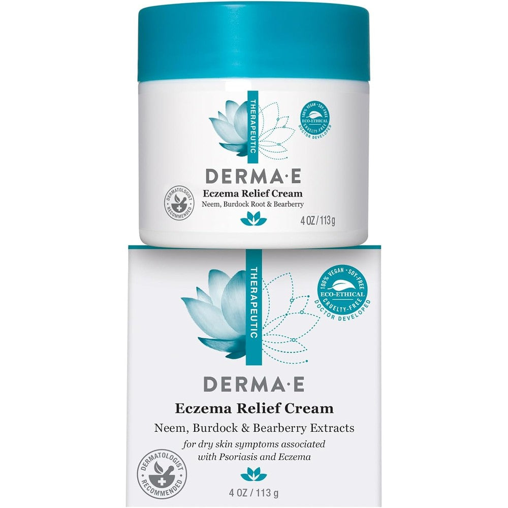 Derma E Eczema Relief Cream front view of the four ounce jar for dermatitis relief