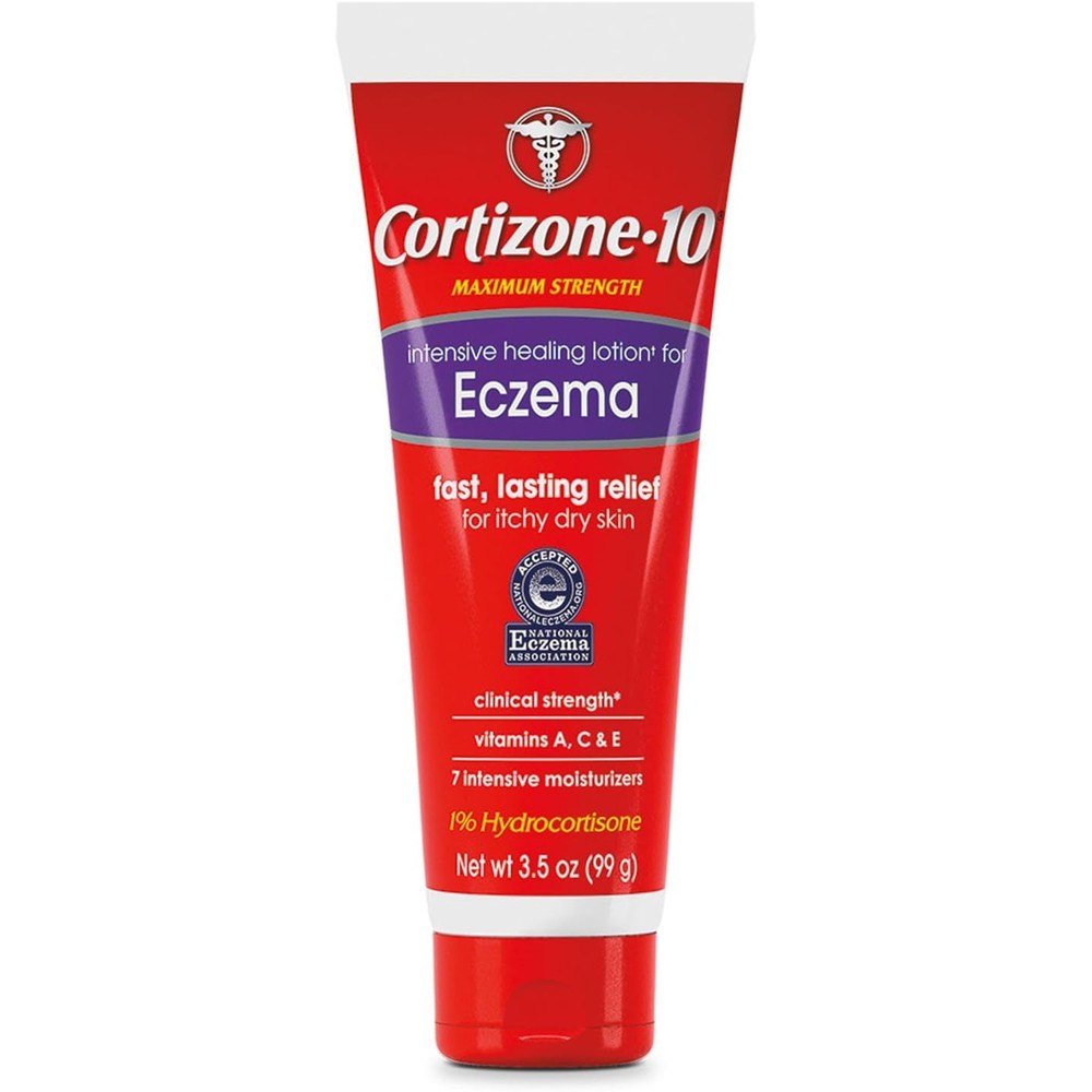 Cortizone 10 Maximum Strength Intensive Healing Eczema Lotion front packaging view for anti itch relief