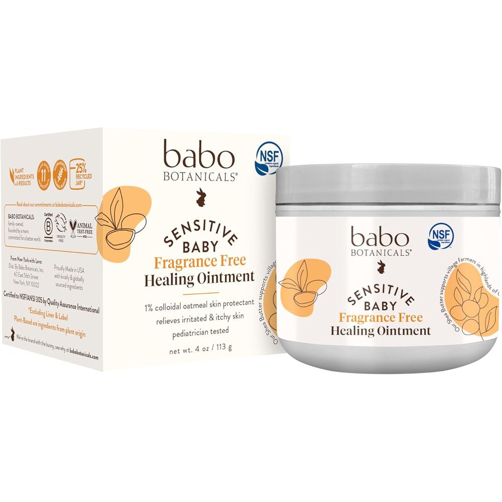 Babo Botanicals Sensitive Baby Fragrance Free Healing Ointment front view packaging