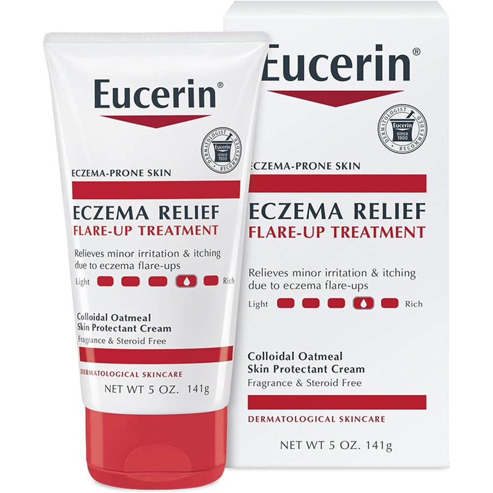 Eucerin Eczema Relief Flare-Up Treatment 5 Ounce tube front view for instant itch relief.