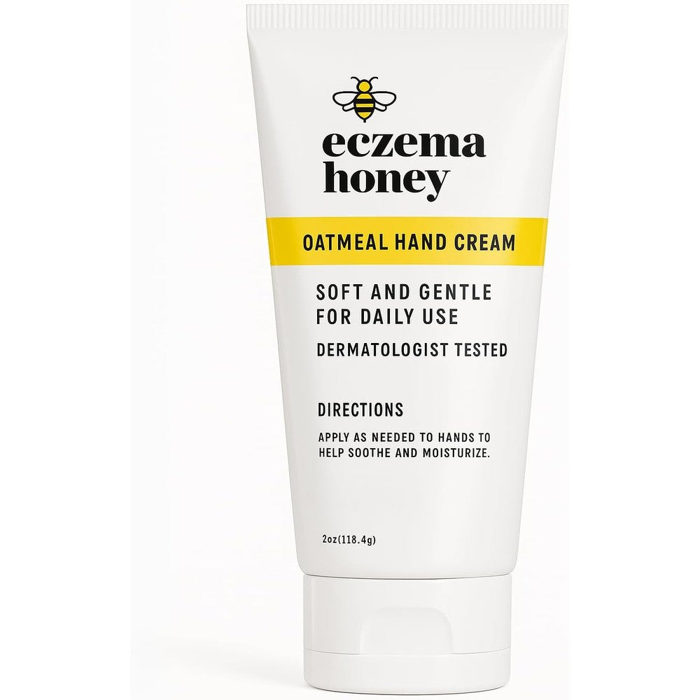 Eczema Honey Oatmeal Hand Cream front view of the two ounce tube for eczema relief.