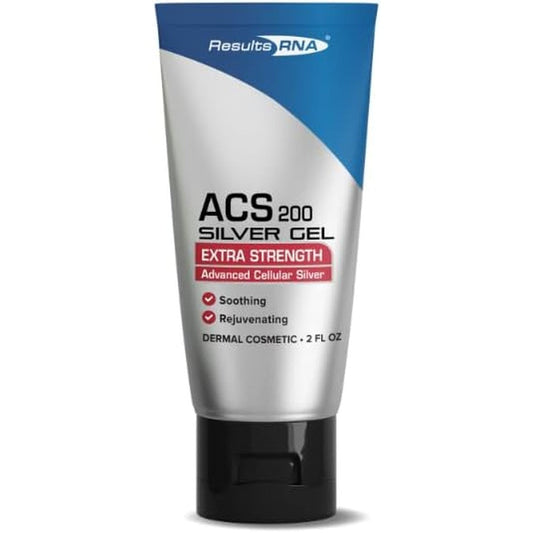 Results RNA ACS 200 Silver Glutathione Gel front view packaging showing the colloidal silver wound care formula