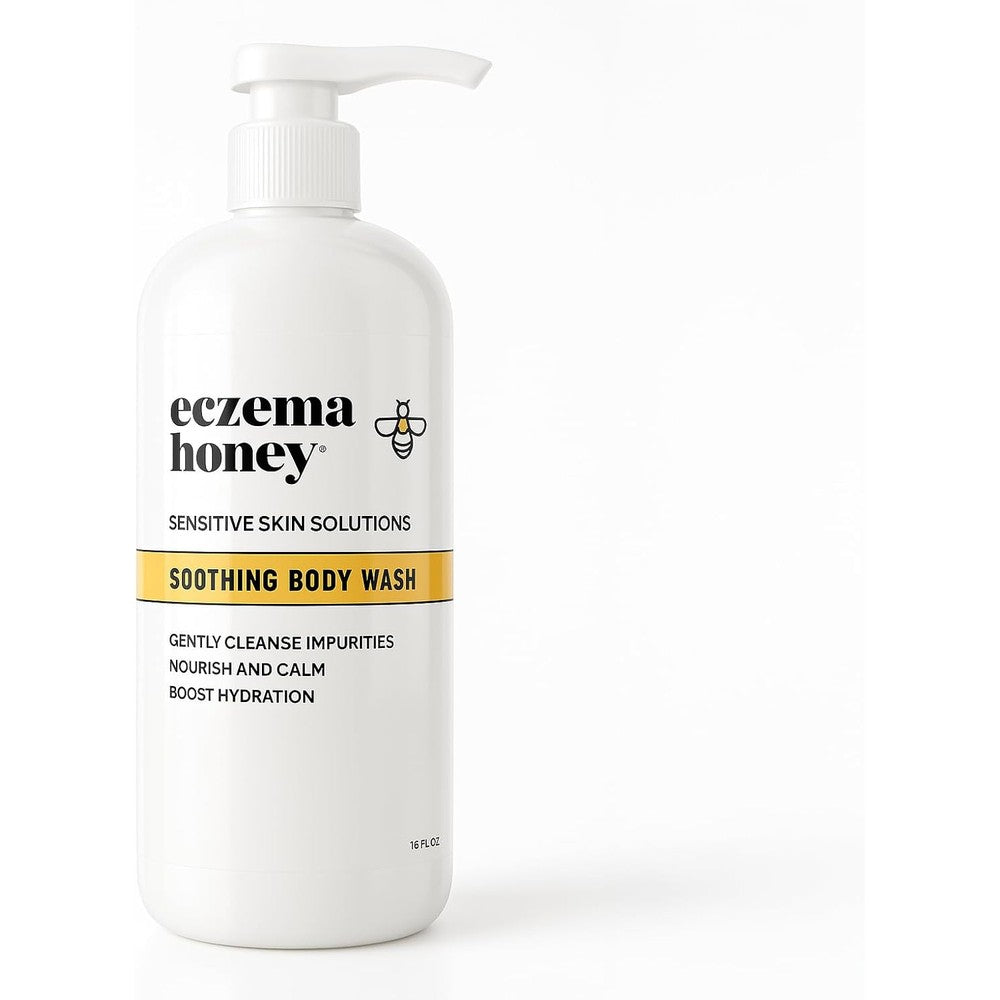Eczema Honey Soothing Body Wash front view of the thirteen ounce bottle for daily eczema treatment