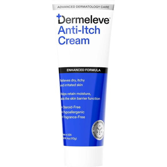Dermeleve Steroid Free Anti Itch Cream front view package on white background