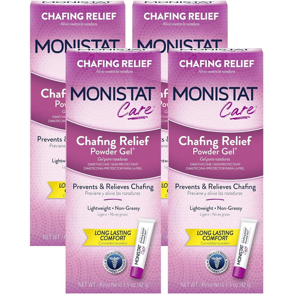 Monistat Chafing Relief Powder Gel pack of four front view daily friction protectant