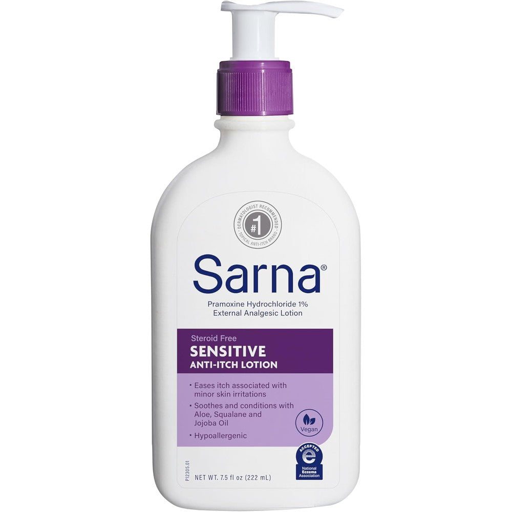 Sarna Sensitive Steroid Free Anti Itch Lotion front view bottle for eczema relief
