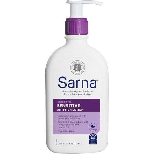 Sarna Sensitive Steroid Free Anti Itch Lotion front view bottle for eczema relief
