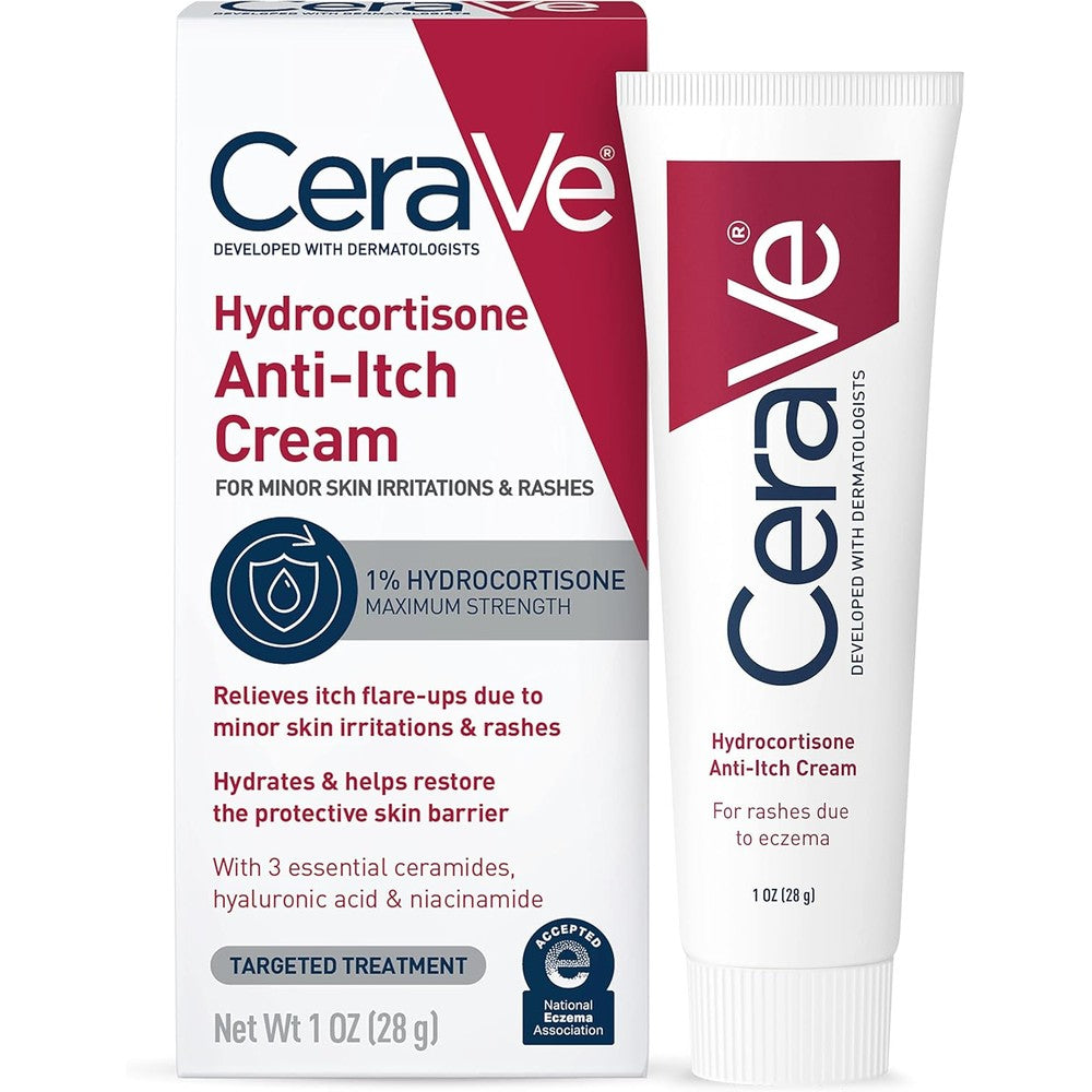CeraVe 1 Percent Hydrocortisone Anti Itch Cream front view tube for eczema relief