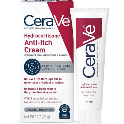 CeraVe 1 Percent Hydrocortisone Anti Itch Cream front view tube for eczema relief