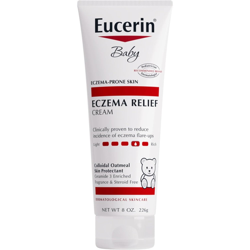 Eucerin Baby Eczema Relief Body Cream front view of the 8 Ounce tube for sensitive baby skin care