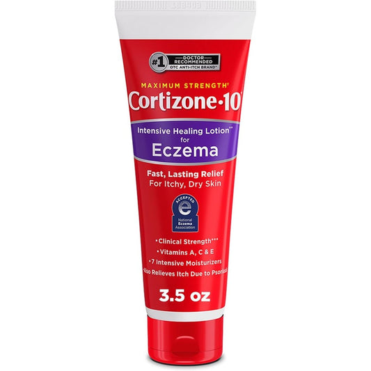 Cortizone-10 Maximum Strength Intensive Healing Itch Relief Lotion for Eczema front view packaging