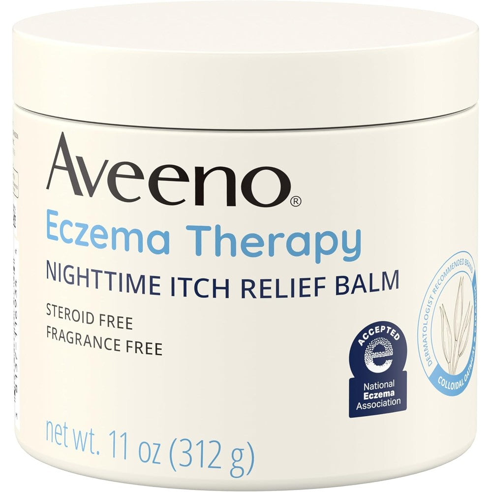 Aveeno Eczema Therapy Nighttime Itch Relief Balm in 11 oz jar for overnight skin soothing