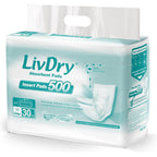 LivDry Incontinence Pad Inserts 30 Count front view package for adult bladder control.