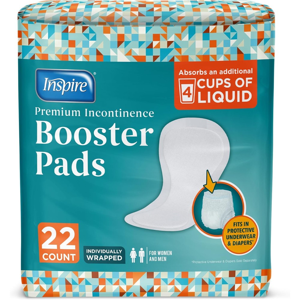Inspire Ultra Absorbency Incontinence Booster Pads front packaging view showing 22 count pack