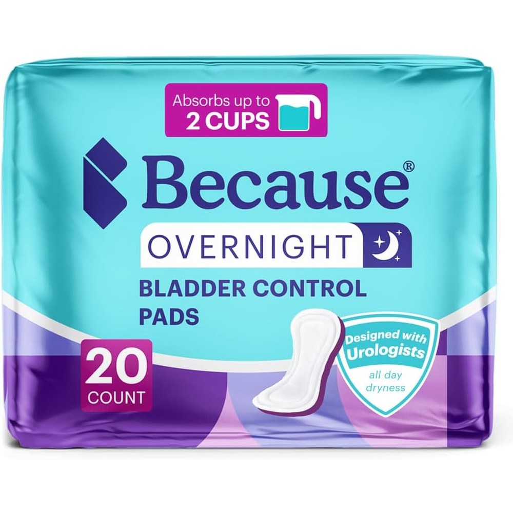 Because Overnight Incontinence Pads for Women front view packaging