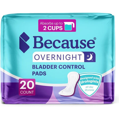 Because Overnight Incontinence Pads for Women front view packaging
