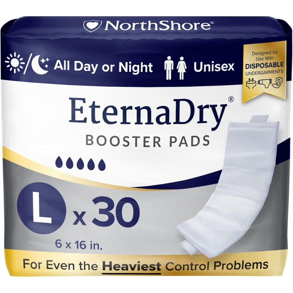 NorthShore EternaDry Booster Pads front packaging 30 count pack