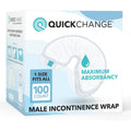 QuickChange Men's Incontinence Wrap 100 Count box front view showcasing authentic USA imported medical packaging.
